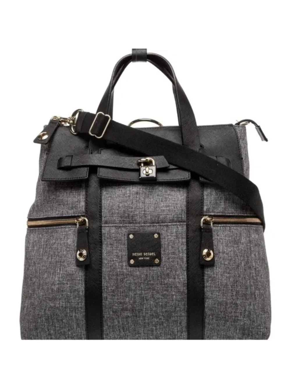 Henri Bendel Jetsetter 3-Way Convertible Backpack Grey Tweed Leather EUC Rare